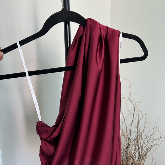 NWT ANDREA IYAMAH Burgundy One Shoulder Satin Evening Dress - Picture 9 of 10